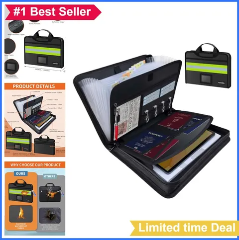 Fireproof Accordion Document Bag 12 Pockets 2200F Water Resistant File