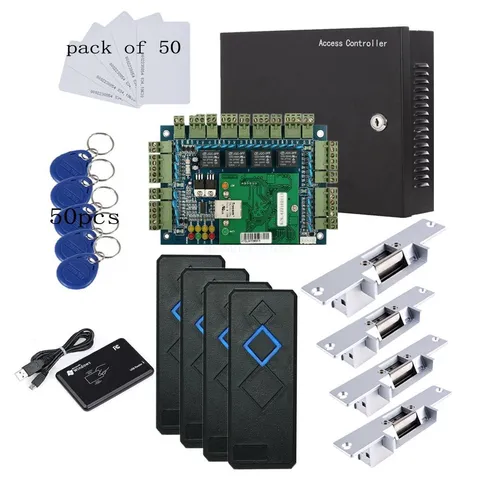 TCP/IP 4 Door Entry Access Control Panel Kit Electric Strike Fail Secure NO M...