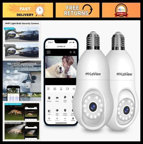 4MP Wireless Security Camera 2-Pack - 360° Full Color, Motion Detection, Easy In