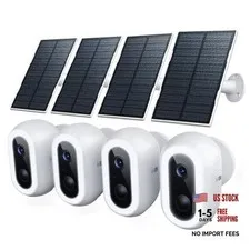 2K Solar Security Cameras Wireless Outdoor, Rechargeable Battery Wifi 4 Pack