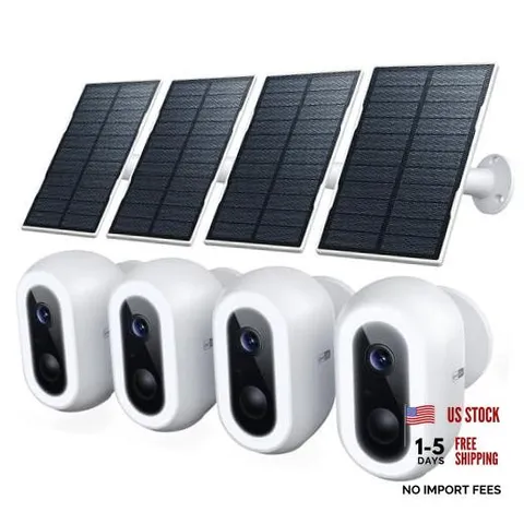 2K Solar Security Cameras Wireless Outdoor, Rechargeable Battery Wifi 4 Pack