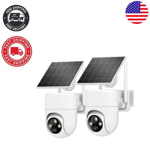 2K Solar Security Cameras - 360° View, Outdoor Wireless, Night Vision, 2-Pack