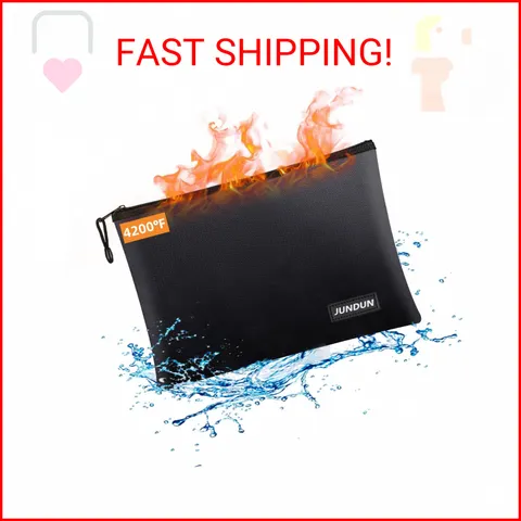 JUNDUN Fireproof Document Bags,14.2”x 10.0”Waterproof and Fireproof Money Bag wi