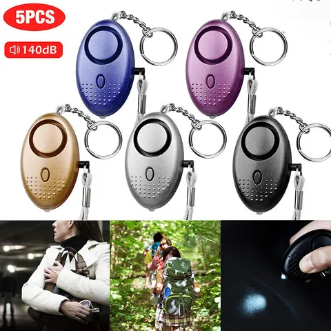 New 5Pcs 140DB Safe Sound Personal Alarm Keychain With LED Light Emergency Women