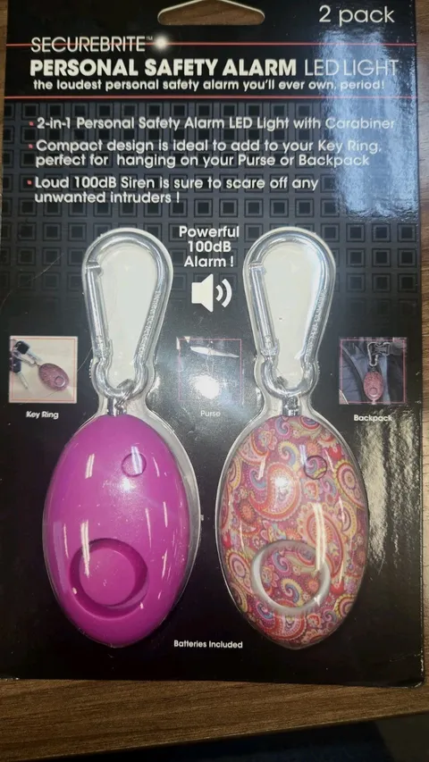 Securebrite Personal Safety Alarm LED Light 2 pack Blue Paisley 100DB Free Ship