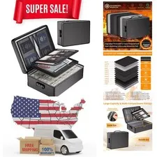 Fireproof Document Box with Lock - 12 Layers Heat Insulated Organizer, Large ...
