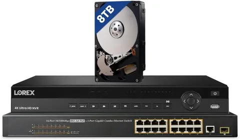 Lorex 4K Pro Series 8TB NVR (Expandable up to 2×16TB) w/ 16 Channel PoE Switch