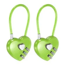 Combination Padlock (4.3 Inch, Green)(2 Pcs), 3-Digit Heart Shaped Combo Padlock