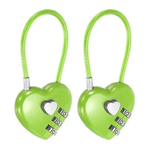 Combination Padlock (4.3 Inch, Green)(2 Pcs), 3-Digit Heart Shaped Combo Padlock