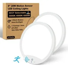 Hard-Wired Motion Sensor Ceiling Lights, 9in 20W Flush Mount 2 Packs, White
