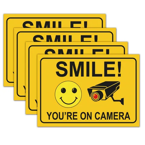 4 Smile You're on Camera Stickers for Home, 10 X 7 Inch 10x7 inches, Yellow