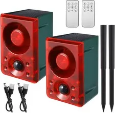 Solar Outdoor Motion Sensor Alarm with Stake Gunshot Sound Dog Barking, 3 Mod...