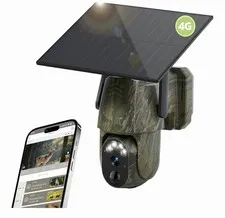 4G Solar PTZ Outdoor Surveillance Camera with Solar Panel, Camo