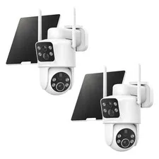 TKENPRO 2 Pack Dual Lens Solar Security Cameras Wireless Outdoor, 2K Full HD ...