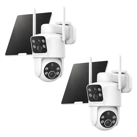 TKENPRO 2 Pack Dual Lens Solar Security Cameras Wireless Outdoor, 2K Full HD ...