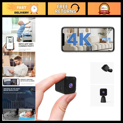 4K HD Indoor Security Camera - WiFi, Motion Detection, Night Vision, Rechargeabl
