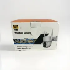 4MP Wireless Wire-Free PTZ Solar Security Camera, White, 2-Way Audio/Siren