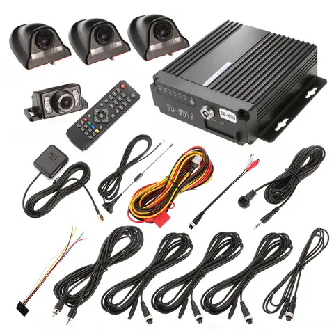 4Ch Vehicle Car 3G Mobile DVR Video Recorder + 4 Camera Cable Remote Kit