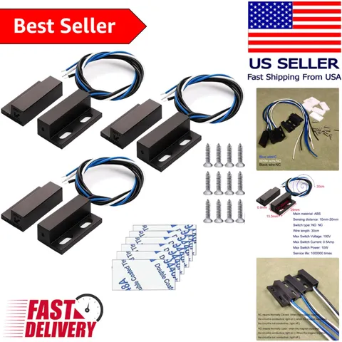 Compact Black NO/NC Magnetic Door Sensor Reed Switch - 3 Pack for Access Control