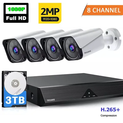 TOGUARD 8CH 5MP Lite DVR HD 1080P CCTV Home Security Camera System Night Vision