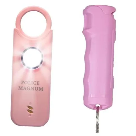 Personal Safety Alarm & Pepper Spray Combo Self Defense Pack for Women- Pink