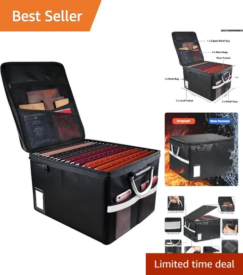 Portable Fireproof File Storage Box with Zipper Lock - Antique Style, 2284 cu in