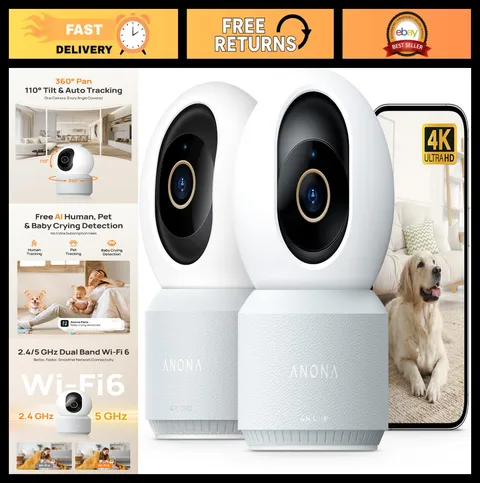 4K UHD Indoor Security Camera 360° Pan-Tilt, Dual-Band Wi-Fi, Auto-Tracking, 2-P