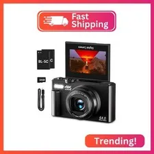VJIANGER 4K Digital Camera, Vlogging Camera with 180° Flip Screen