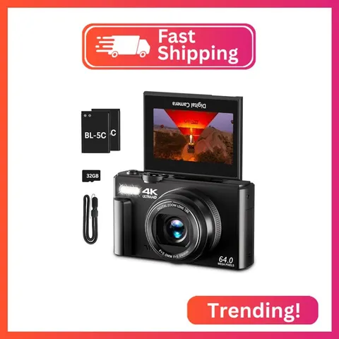 VJIANGER 4K Digital Camera, Vlogging Camera with 180° Flip Screen