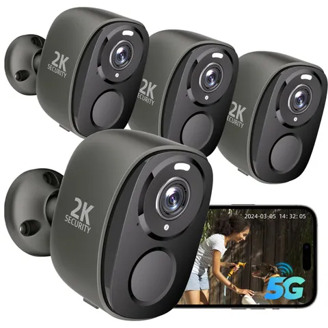 4PC 2.4G/5GHz WiFi Security Cameras Wireless Outdoor,2K Battery Home Security...