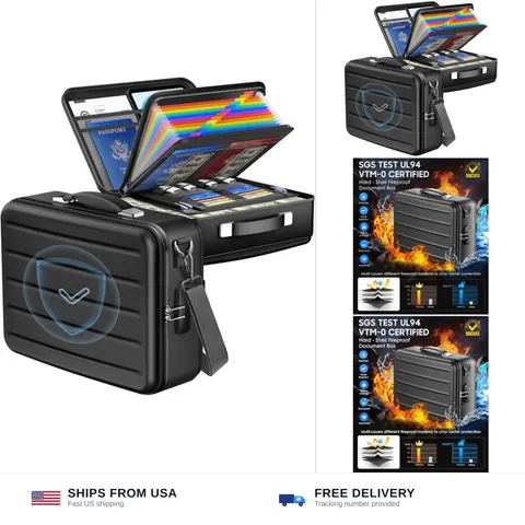 Fireproof Document Box with Lock, Hard-Shell Fireproof Safe for Home Document...