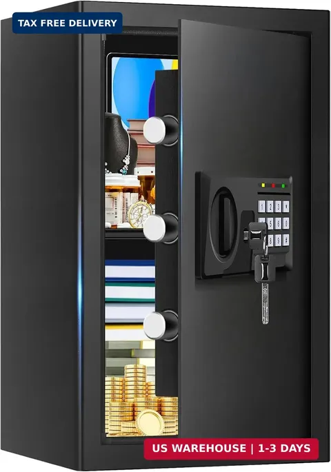 3.3 Cuft Large Home Safes Water and Fireproof with Digital Keypad & Key Lock, Se