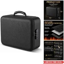 Fireproof Document Box 15x11x4.1 Inches Lock Water Resistant File Organizer for