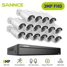 SANNCE 4K 16CH NVR 16pc 3MP POE Outdoor IP Security Camera System Two Way Audio