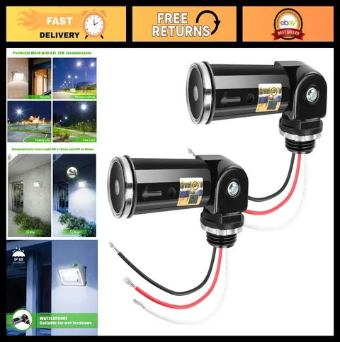 2-Pack Dusk to Dawn Photoelectric Sensor Switch, IP65 Waterproof, 110V-240V