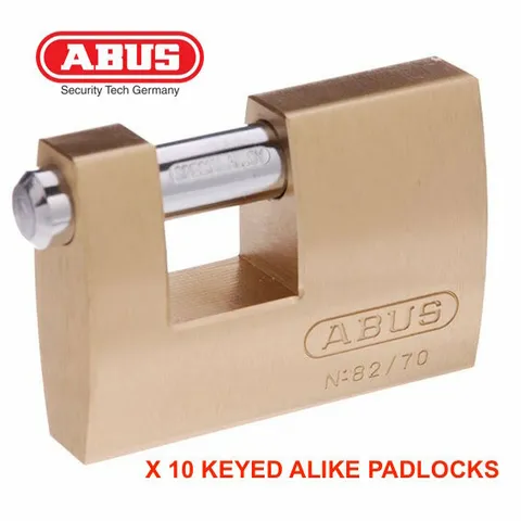 10 x ABUS Padlock Monoblock 82/70 -Bulk Lot Of KEYED ALIKE Padlocks-FREE POST