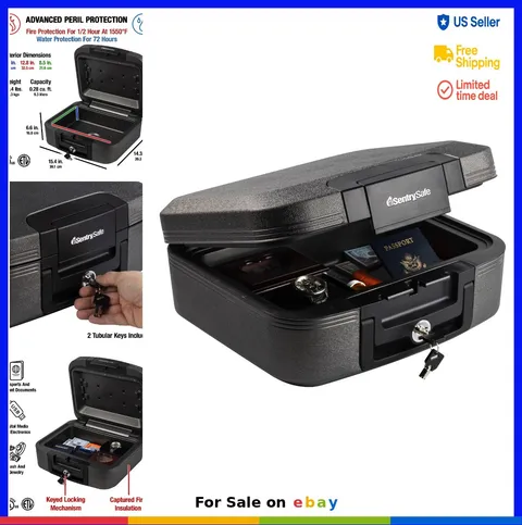 Fire Water Resistant Chest Safe with Key Lock 0.28 Cu Ft Small Valuables