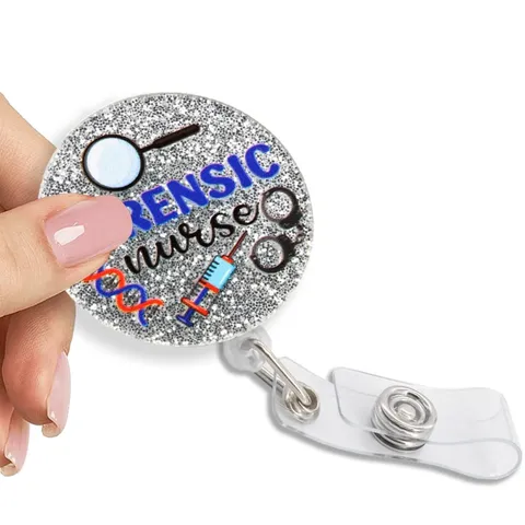 Forensic Nurse Retractable Glitter Badge Reel with Clip, Funny Badge Holder f...