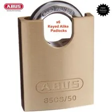 6 x ABUS Padlocks  -65CS50 50mm -KEYED ALIKE Brass Bodied Padlocks-FREE POST