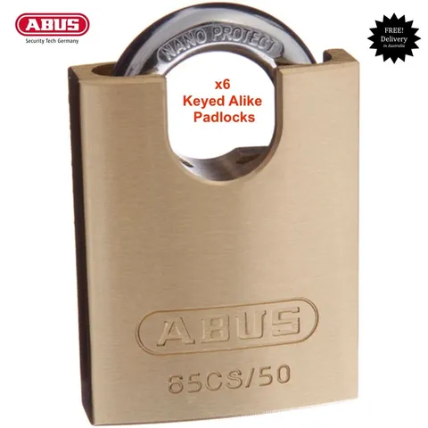 6 x ABUS Padlocks  -65CS50 50mm -KEYED ALIKE Brass Bodied Padlocks-FREE POST