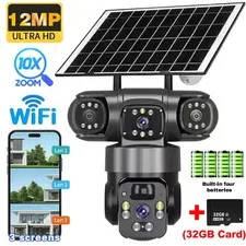 12MP HD Solar Battery Wireless WiFi Outdoor Pan/Tilt Home Security Camera System