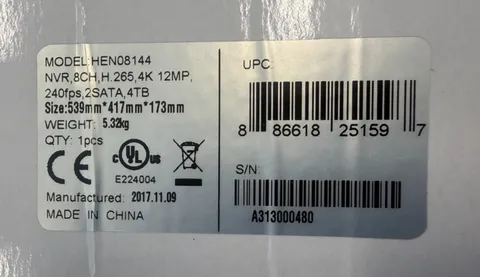 Honeywell HEN08144 NVR 8CH H.265, 4K, 12MP, 240fps, 2SATA, 4TB