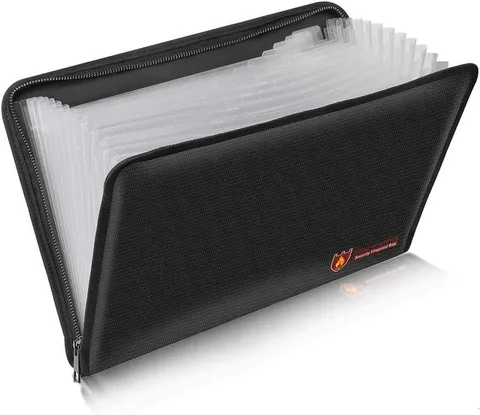Fireproof Document Bag Fire & Water Resistant File Folder A4 Size 12 Pockets Fir