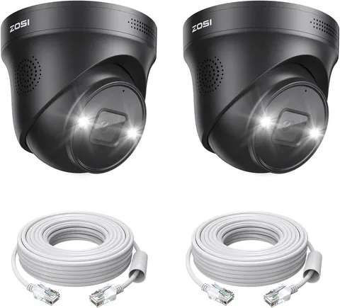 ZOSI 2PK 4K PoE Security IP Camera Add-on Weatherproof Smart Sound&Light Alarm