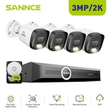 SANNCE 8CH NVR 3MP Audio PoE IP Security Camera System Color Night Vision 1TB