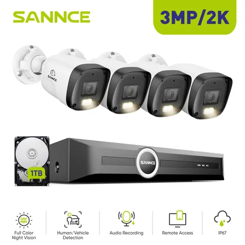 SANNCE 8CH NVR 3MP Audio PoE IP Security Camera System Color Night Vision 1TB