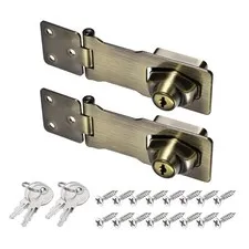 2Pcs 4Inch Keyed Hasp Locks Twist Knob Locking Keyed Alike, Bronze