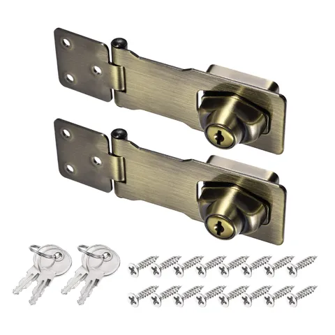 2Pcs 4Inch Keyed Hasp Locks Twist Knob Locking Keyed Alike, Bronze