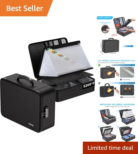 Multi-Layer Fireproof Document Storage Box with Combination Lock, 25 Pockets