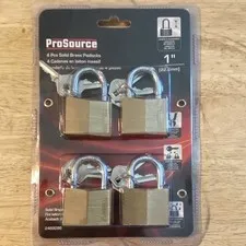 ProSource 4-Pack Solid Brass Keyed Padlocks, 1 in, Yale Keyway, 8 Keys